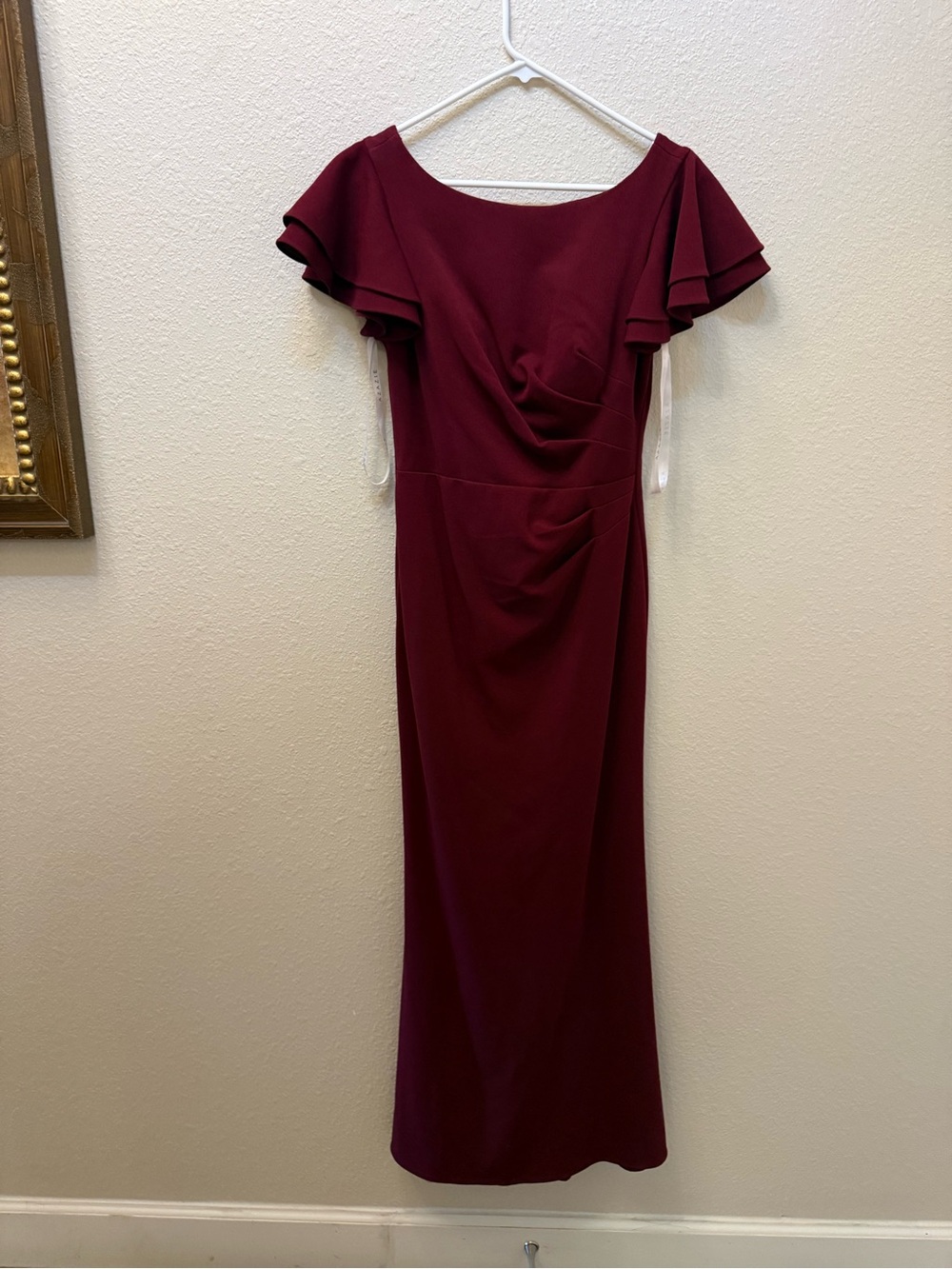 Azazie Wine Maxi Dress with Ruffle Sleeves